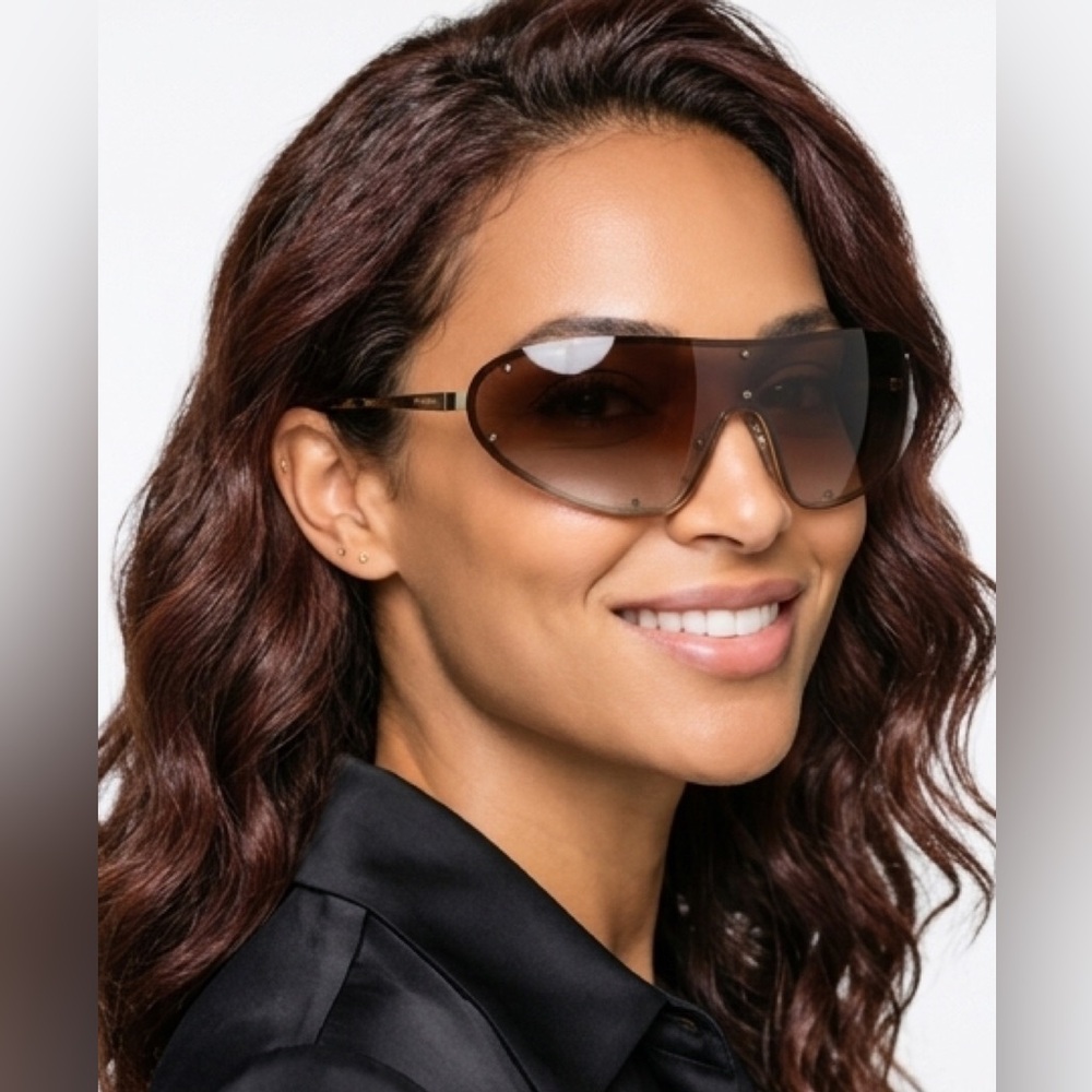🆕 Prada bronze/brown studded shield sunglasses made in Italy 🇮🇹 (810)